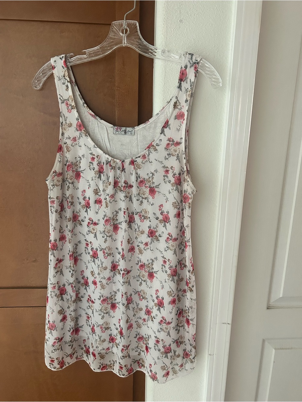 Maternity Sleeveless XL Tank Top - Pink on Cream sheer with lining